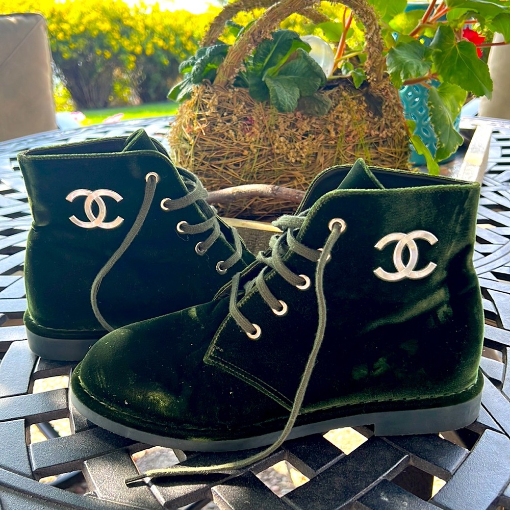 Chanel velvet ankle boots